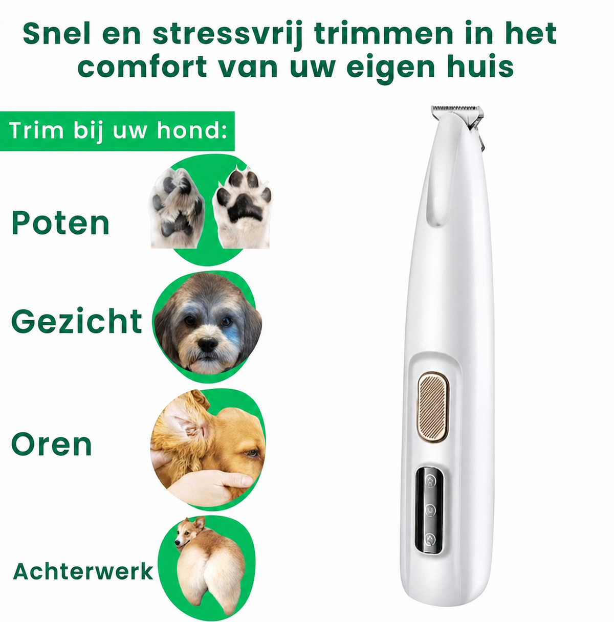 Waar je de Paw &amp; Fur Trimmer voor gebruikt: poten, gezicht, oren en achterwerk
